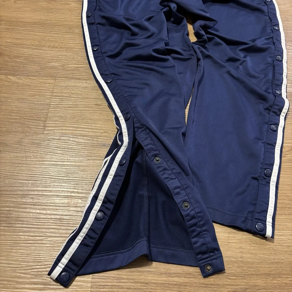 Vintage Adidas Track Pants Mens Large Navy Snap Breakaway 3 Stripe Tearaway Y2K